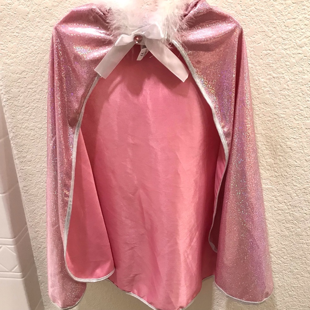 Pink Glitter Sparkle Hooded Cape w White Boa Trim by Great Pretenders 4-6